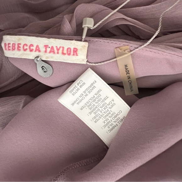 NWT Rebecca Taylor V-Neck Pleated Minj Dress Wedding Rose Chiffon Tie Waist 6 - Picture 5 of 6